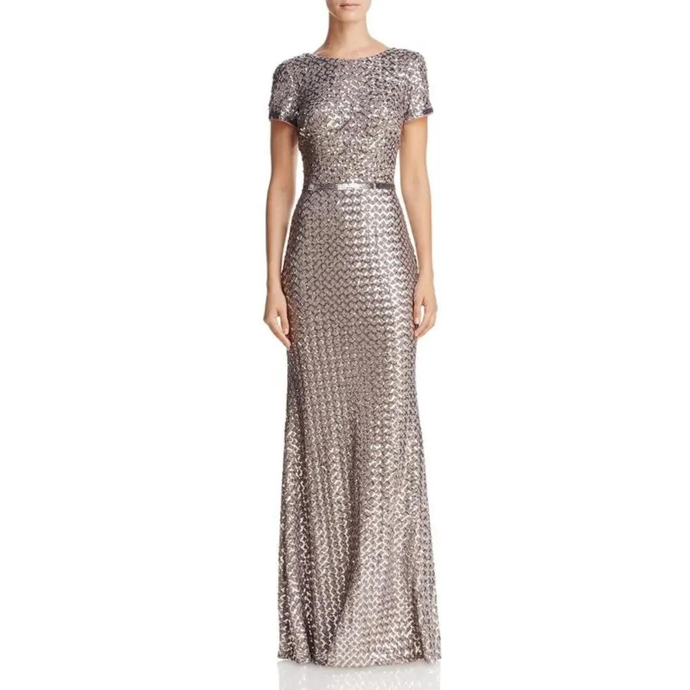 Aqua Womens Gray Sequined Sheath Formal Evening Dress Gown Imperfections